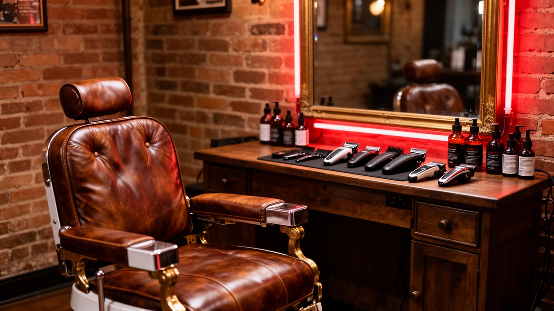 Barber station with premium grooming products